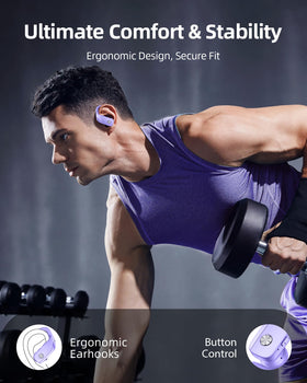 bmanl earbuds in use during a run showing sweat-resistant design and stable fit