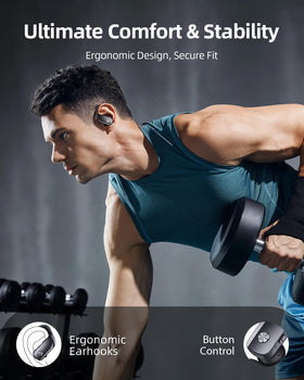 bmanl earbuds in use during run highlighting sweat-resistant performance