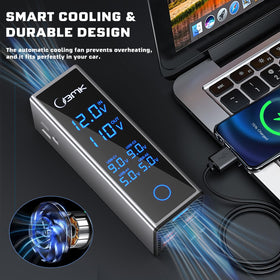 BMK next to a laptop to show scale, ideal for charging small electronics