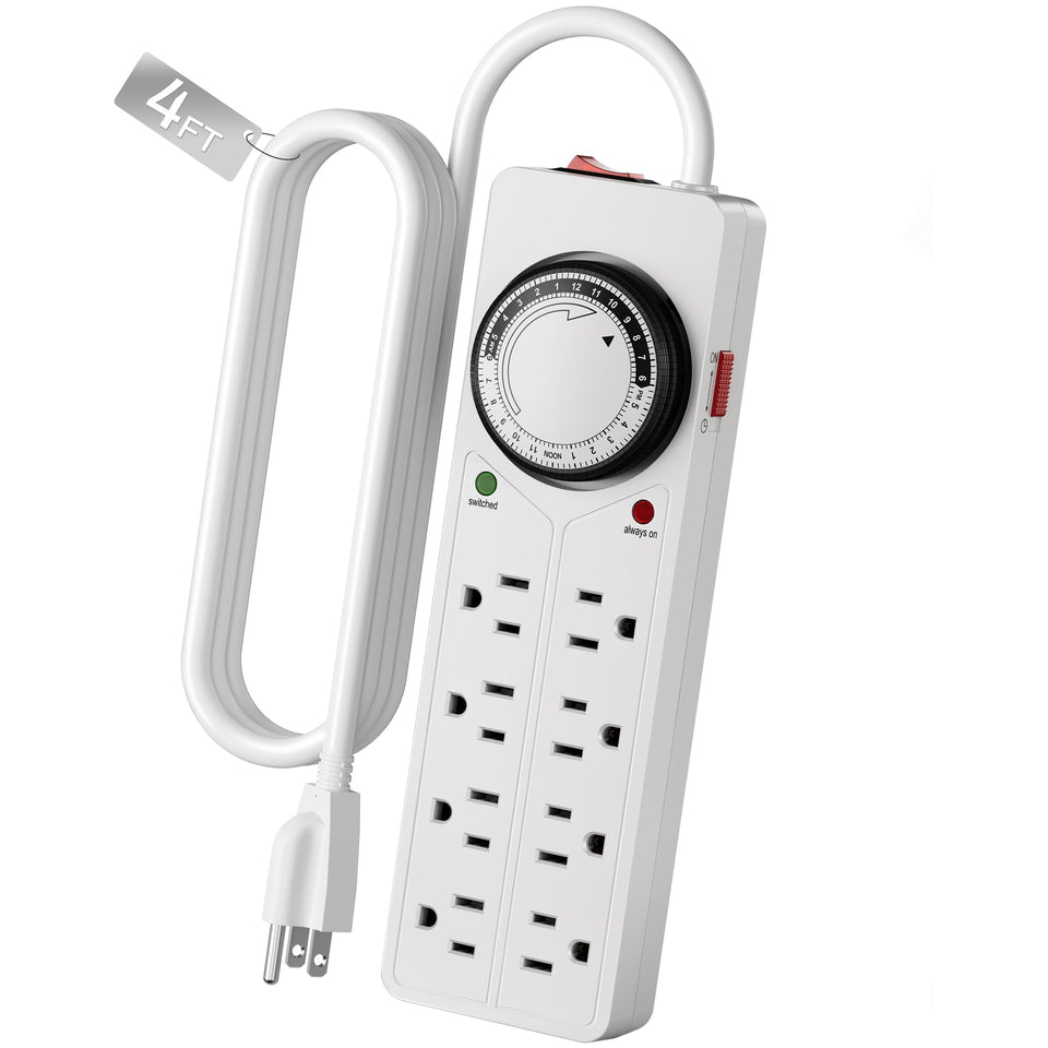 BN-LINK 8-outlet surge protector front view with timer control for scheduled power