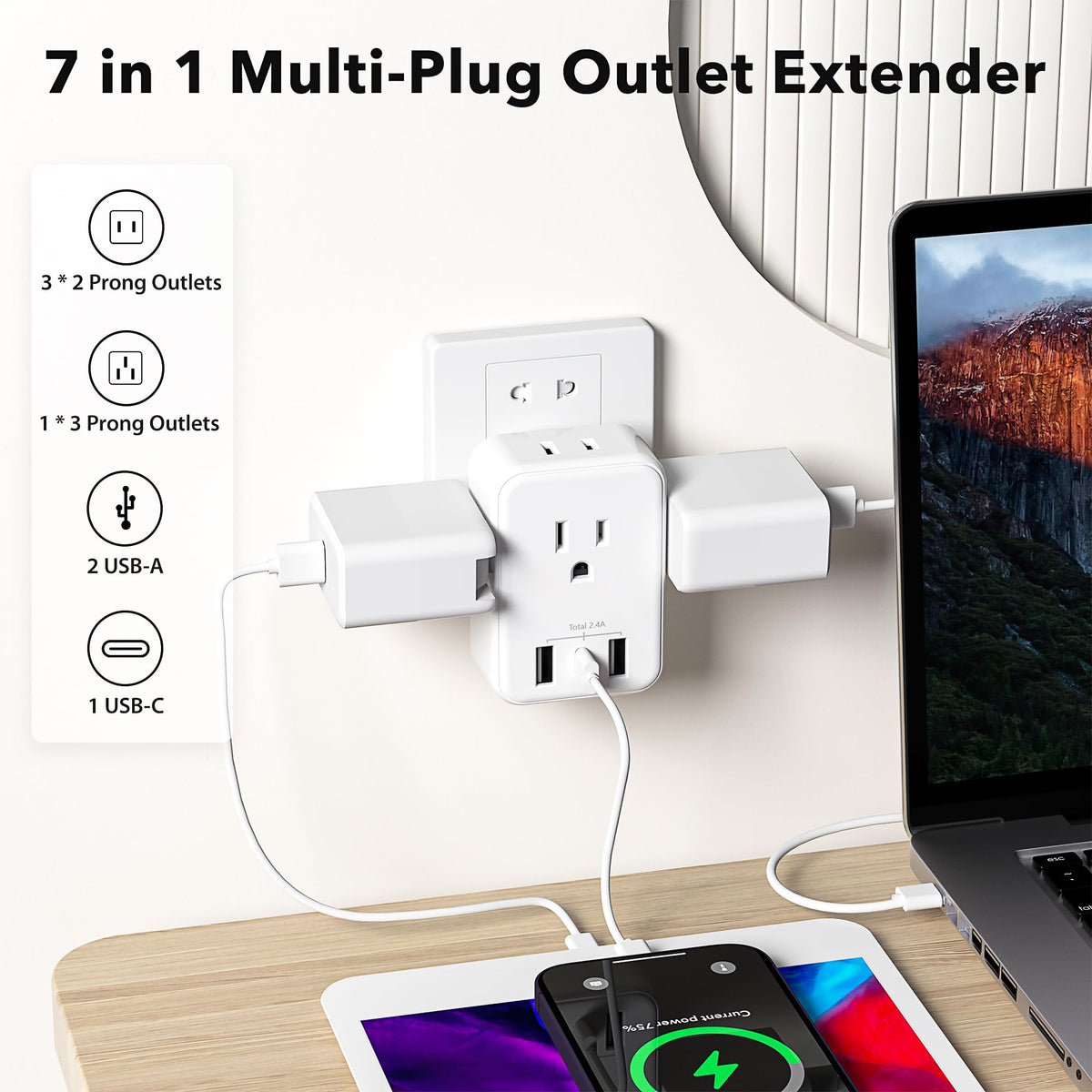 Compact BN-LINK outlet splitter ideal for travel and dorm setups