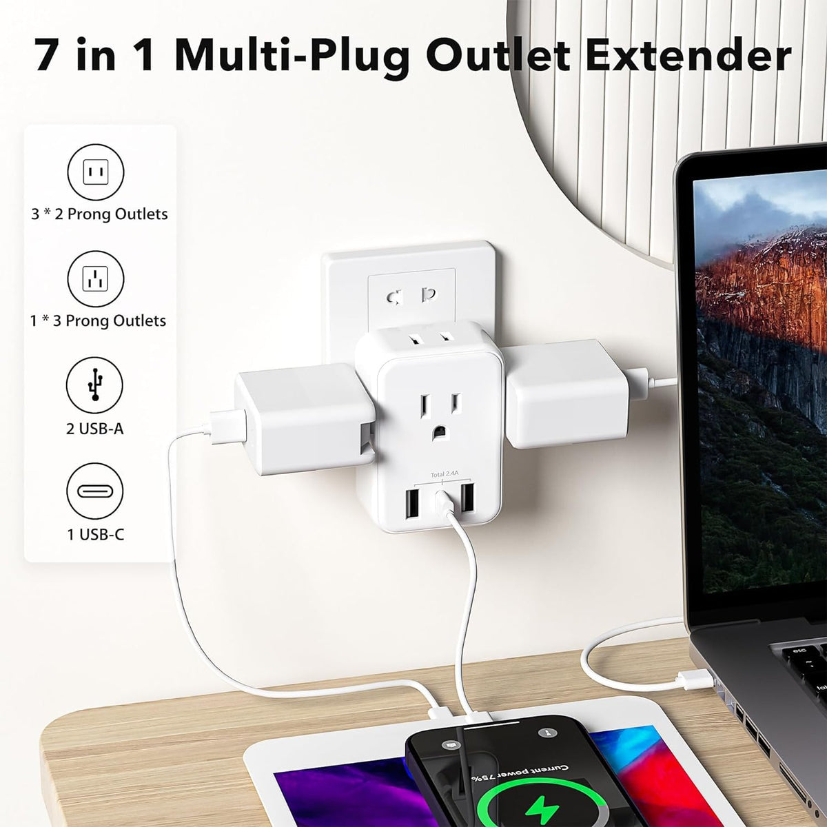 BN-LINK 4-sided design enables multiple plugs without blocking adjacent outlets