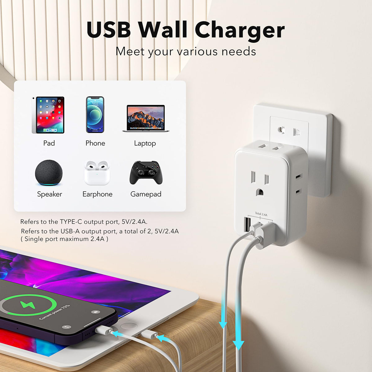 Stable BN-LINK outlet with stability prong design fits various outlets