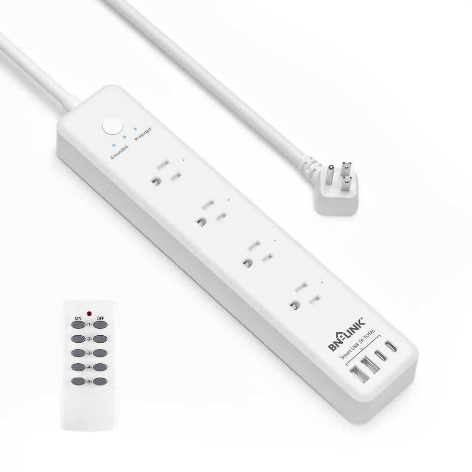 BN-LINK remote control power strip with four outlets for centralized control.