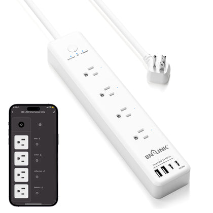 BN-LINK smart plug power strip front view showing four outlets for convenient remote control