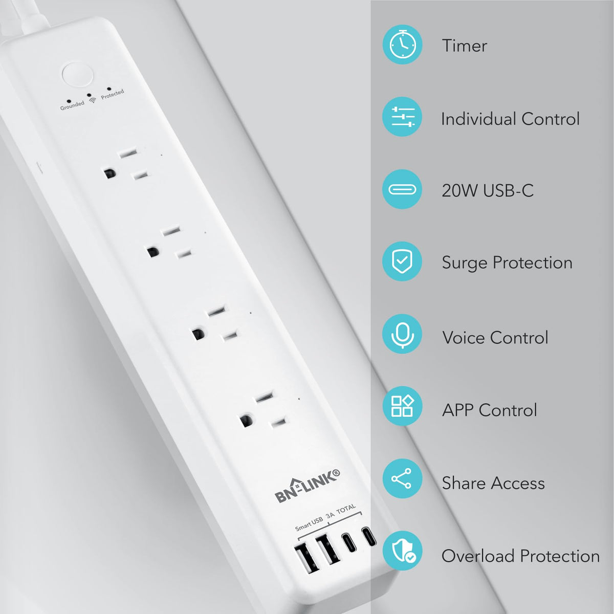 BN-LINK four USB ports provide total charging capacity for multiple devices