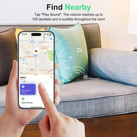 Bnlei Air Tracker wallet-compact attached to a wallet for quick locating