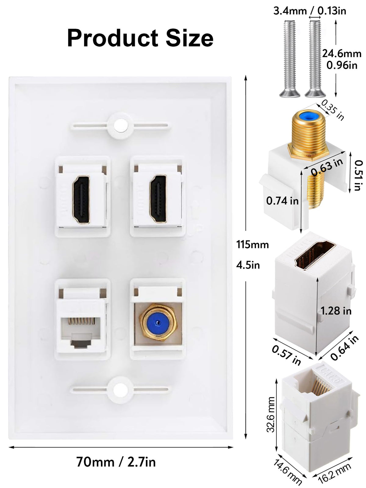 BNPUHIU coax keystone supports standard RG6 connections.