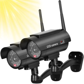BNT solar-powered fake camera front view with red flash deters thieves