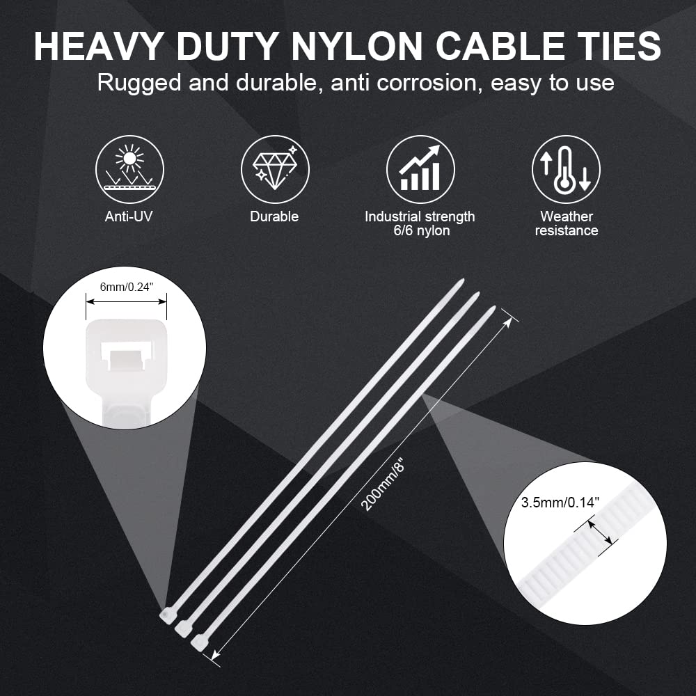 Boacua heavy-duty nylon zip ties provide strong, weather-ready fastening