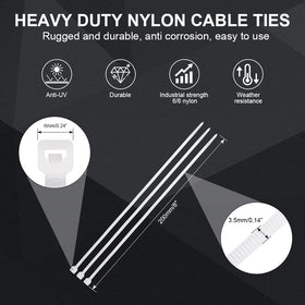 Boacua heavy-duty nylon zip ties provide strong, weather-ready fastening