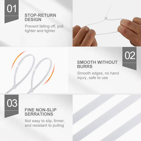 Boacua clear white zip ties provide durable nylon PA66 performance.