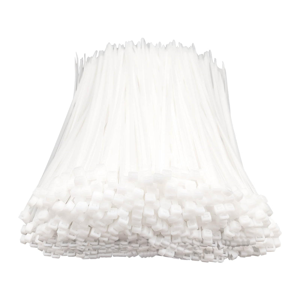 Boacua white zip ties eight inch in-pack for tidy cable organization.