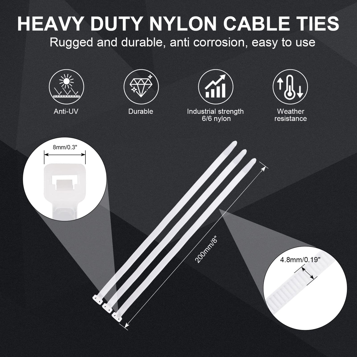 Boacua zip tie self-locking mechanism secures bundles quickly.