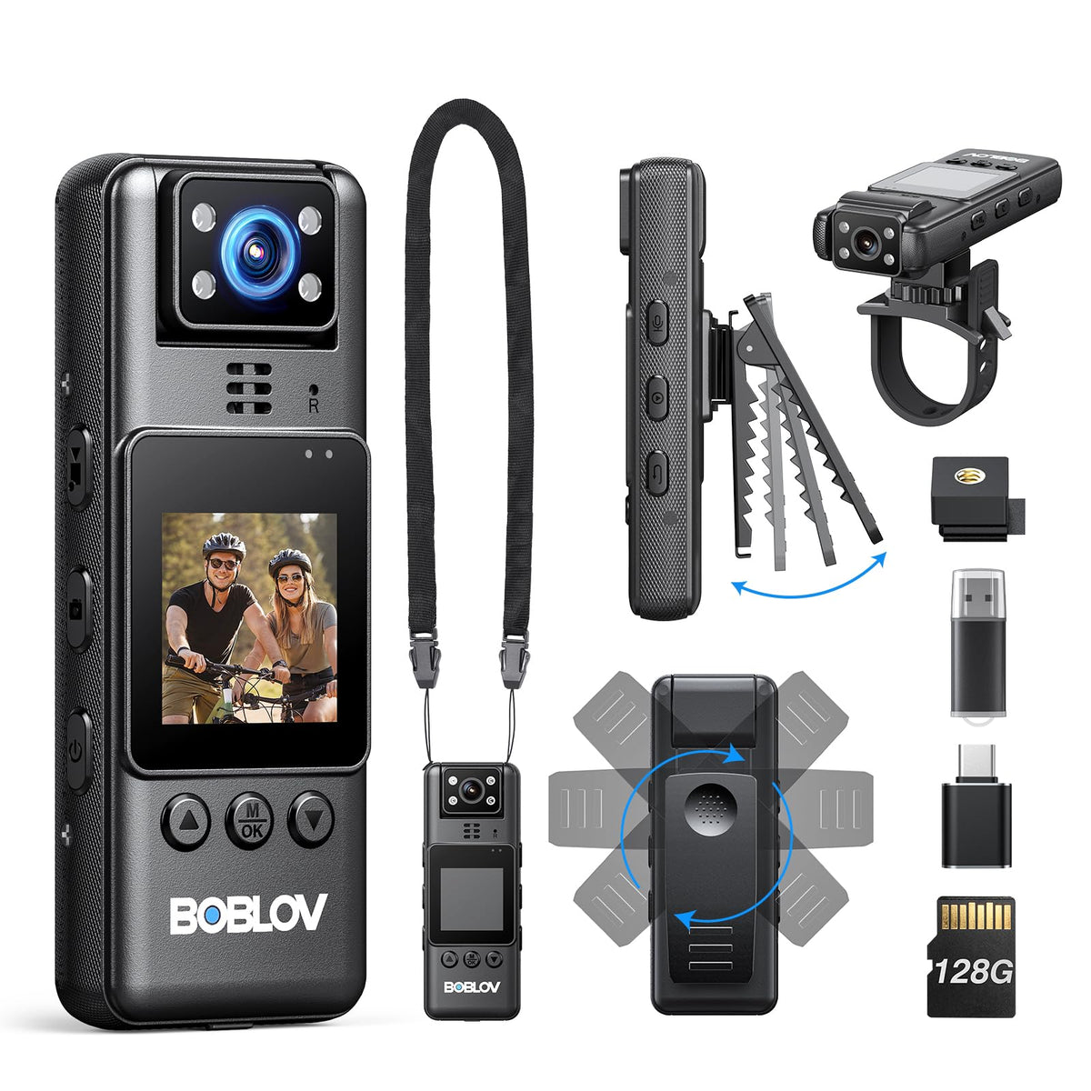 BOBLOV A23 rotating lens for versatile hands-free recording during rides.