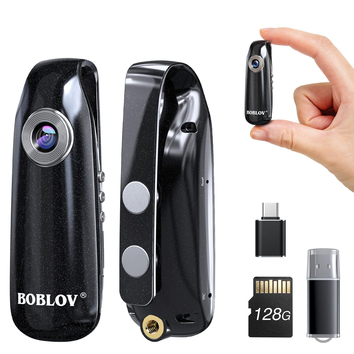 BOBLOV mini body camera with back-clip magnet, ideal for hands-free mounting.