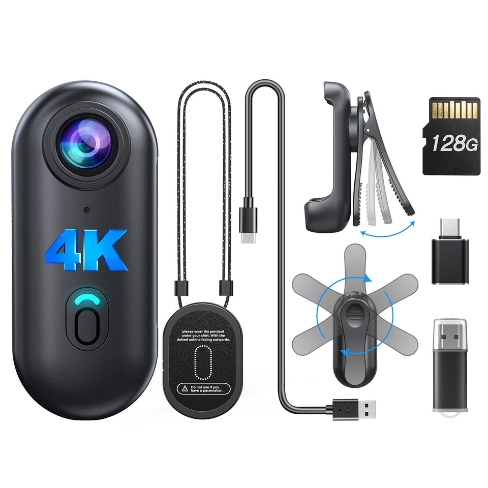 Boblov W4 4K mini body camera front view shows compact, portable design for on-the-go recording.