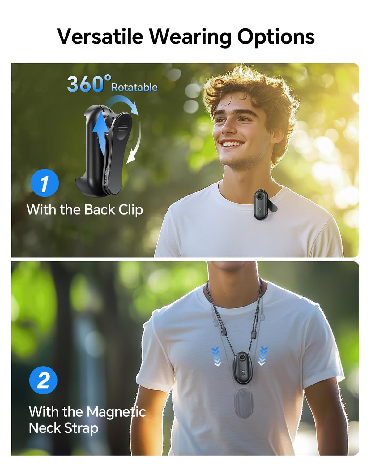 BOBLOV W4 clip-back option stays secure on clothes.