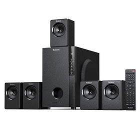 Bobtot front view full system showing five speakers and subwoofer for immersive sound