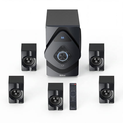 Bobtot home theater front left speaker enhances immersive surround sound.
