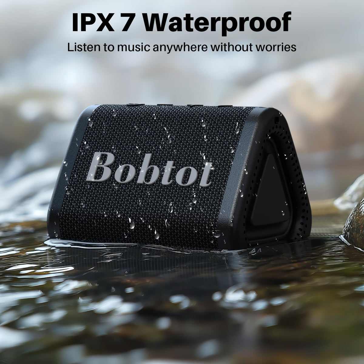 Bobtot in shower demonstrating IPX7 waterproof protection for wet use