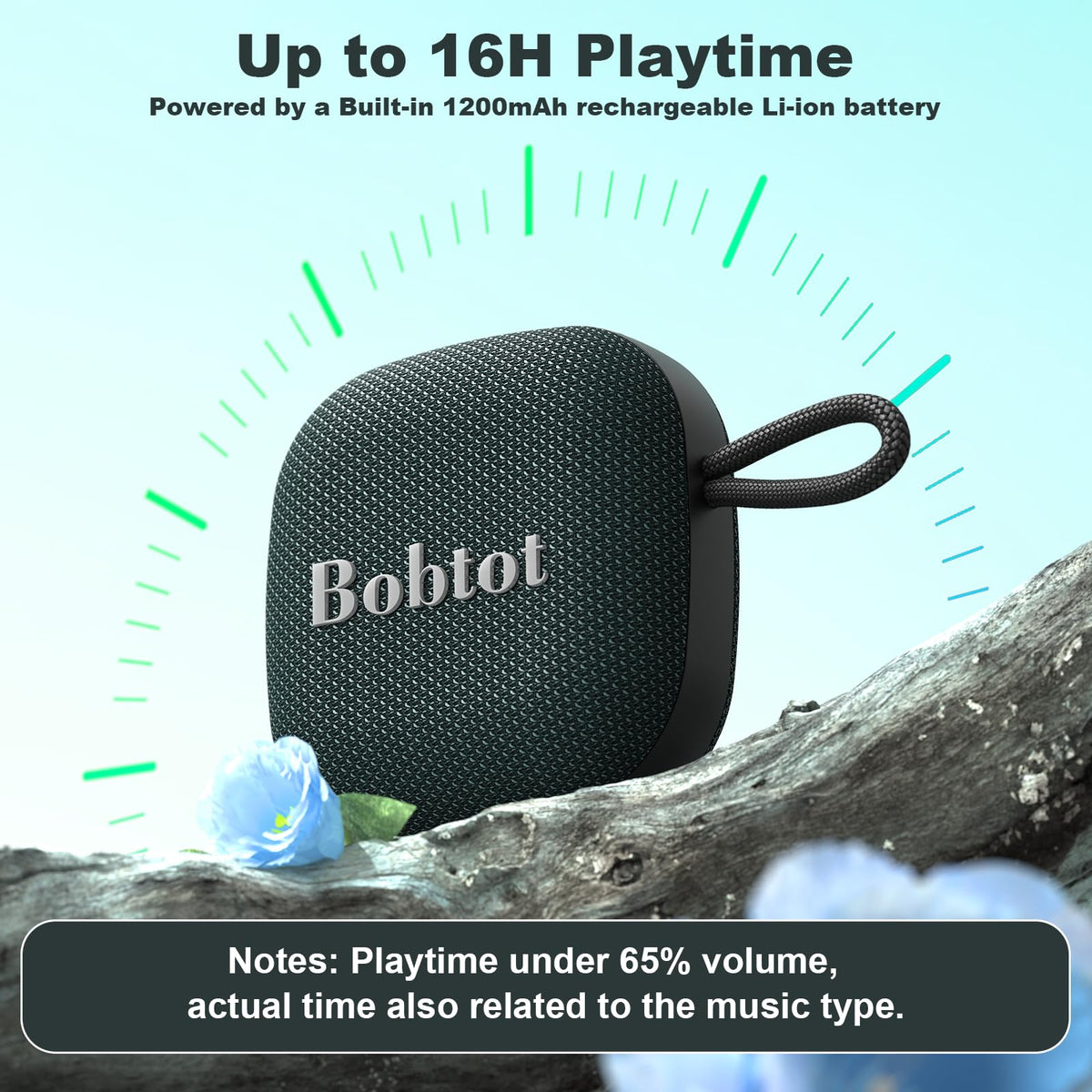 Bobtot IPX7 waterproof design suited for beach, pool, or rainy days.