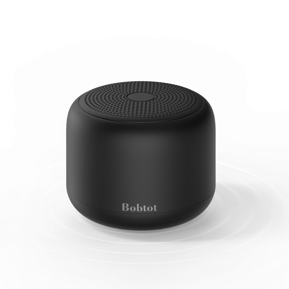 Bobtot portable Bluetooth speaker front view with strap for on the go listening