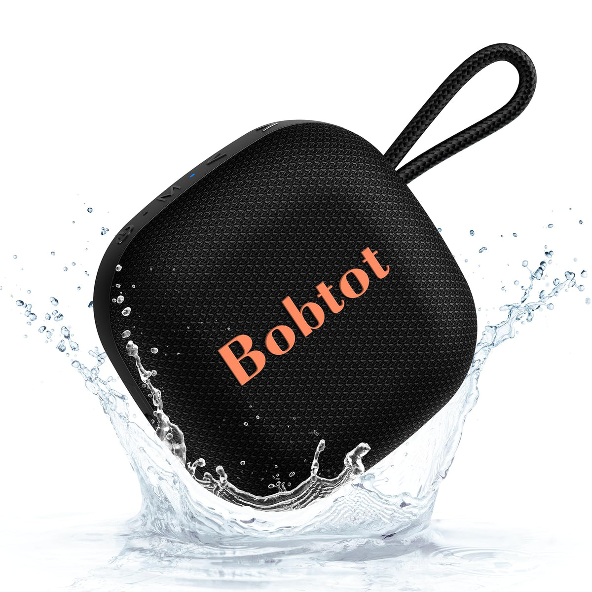 Bobtot portable Bluetooth speaker front view, travel-ready for on-the-go listening.