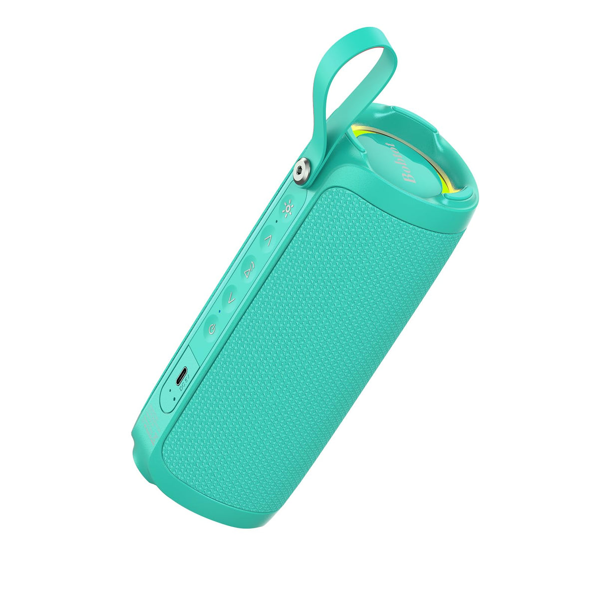 Bobtot portable Bluetooth speaker teal with punchy bass for outdoor listening