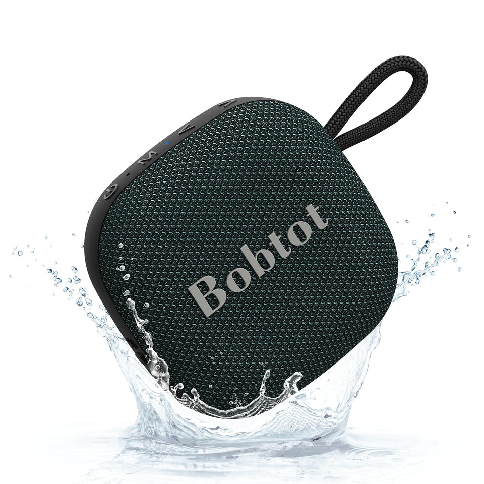 Bobtot portable Bluetooth speaker front view, compact and travel-ready for on-the-go listening.
