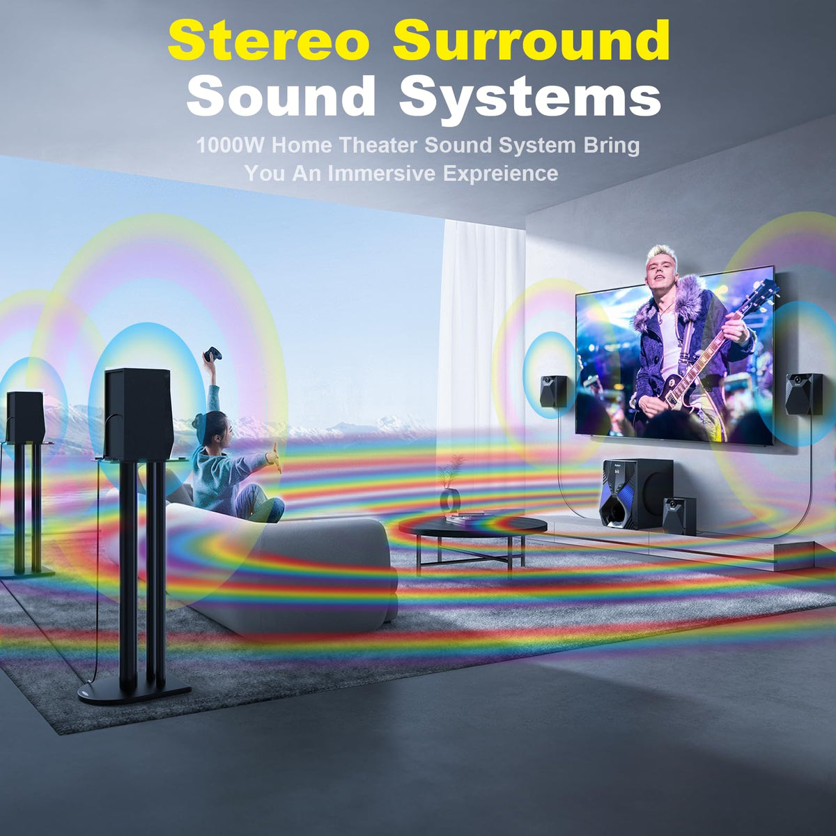 Bobtot satellite speakers arranged for immersive surround sound.