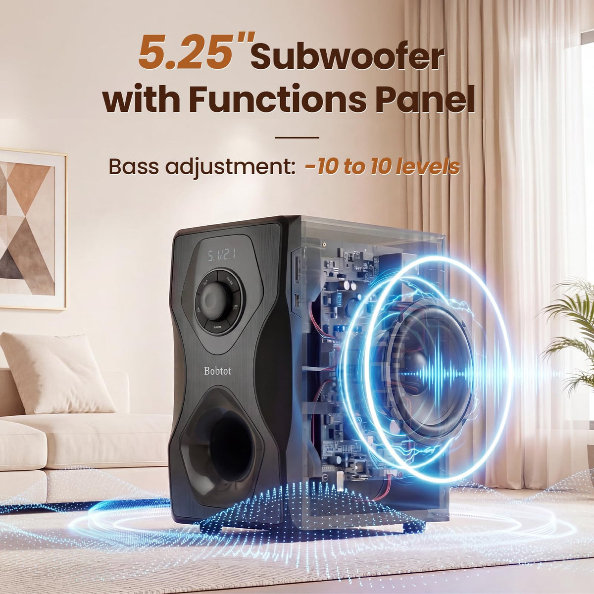Bobtot surround 5-1 layout emphasizing room-filling sound