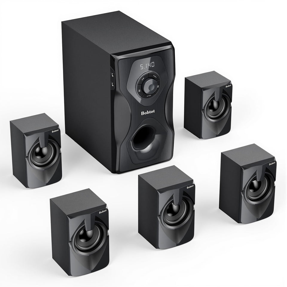 Bobtot surround front view showing the five-speaker layout for immersive audio
