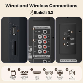 Bobtot rear ports with multiple inputs enable versatile home theater connections.