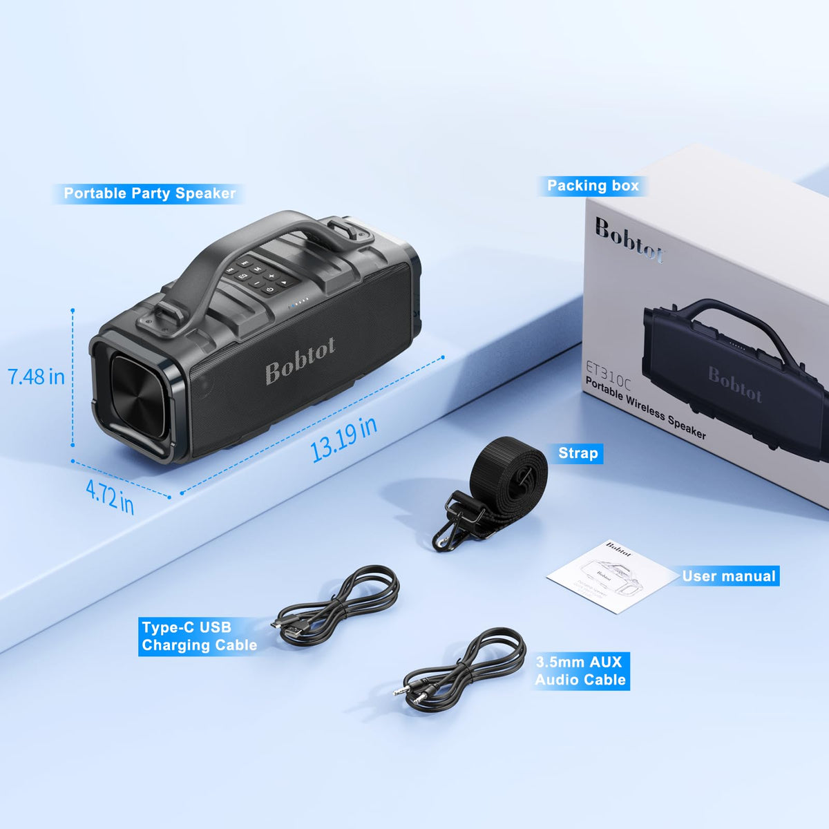 Bobtot TWS pairing setup enables expanded stereo sound for parties.