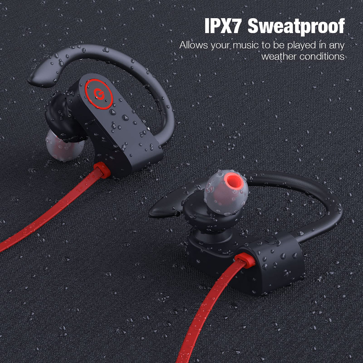 Boean Bluetooth headphones IPX7 waterproof for sweat and rain resilience.
