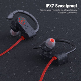 Boean Bluetooth headphones IPX7 waterproof for sweat and rain resilience.