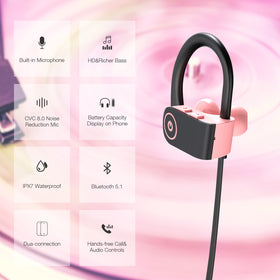 Boean Bluetooth headphones IPX7 waterproof design for workouts and rain