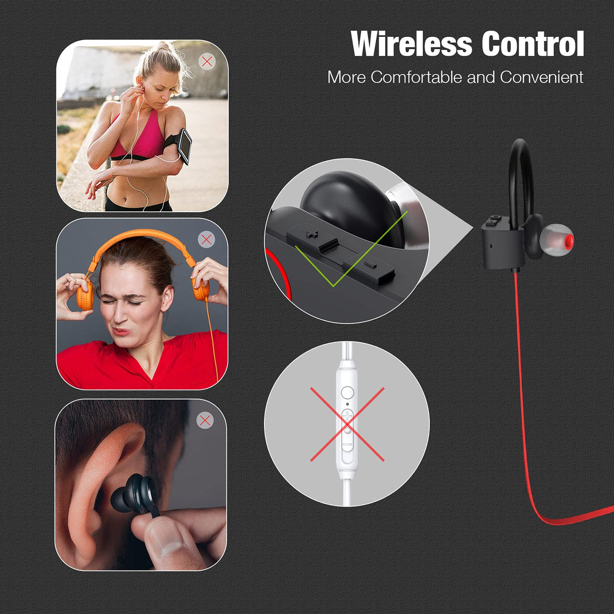 Boean Bluetooth headphones USB C charging port close up for quick top ups.