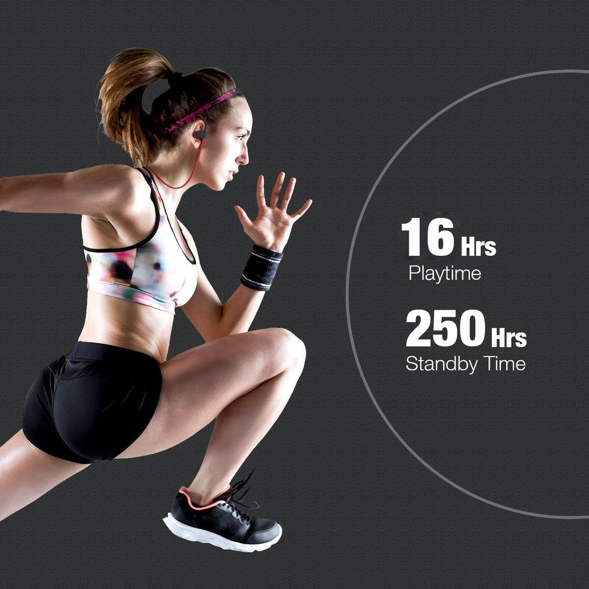 Boean Bluetooth headphones worn in ear for a secure, sport ready fit.