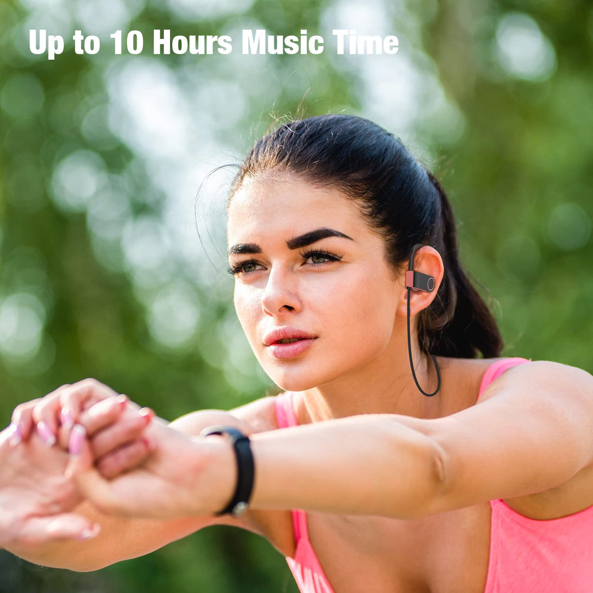 Boean headphones worn by a woman runner highlighting sweat resistance
