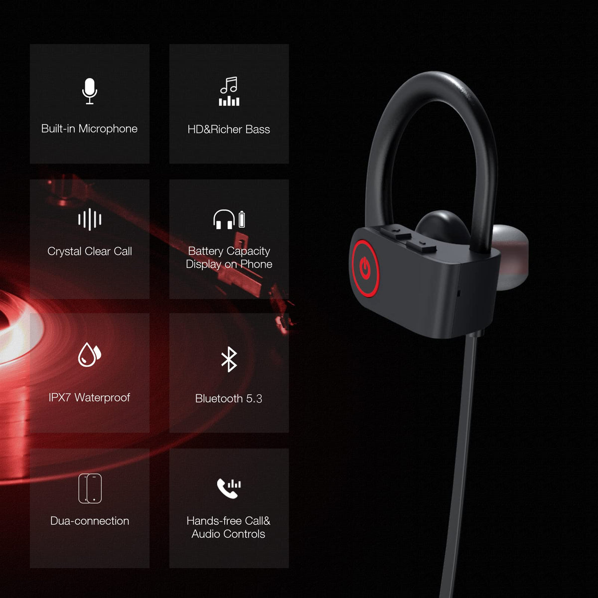 Boean ergonomic sport-fit headphones securely stay in place during runs.