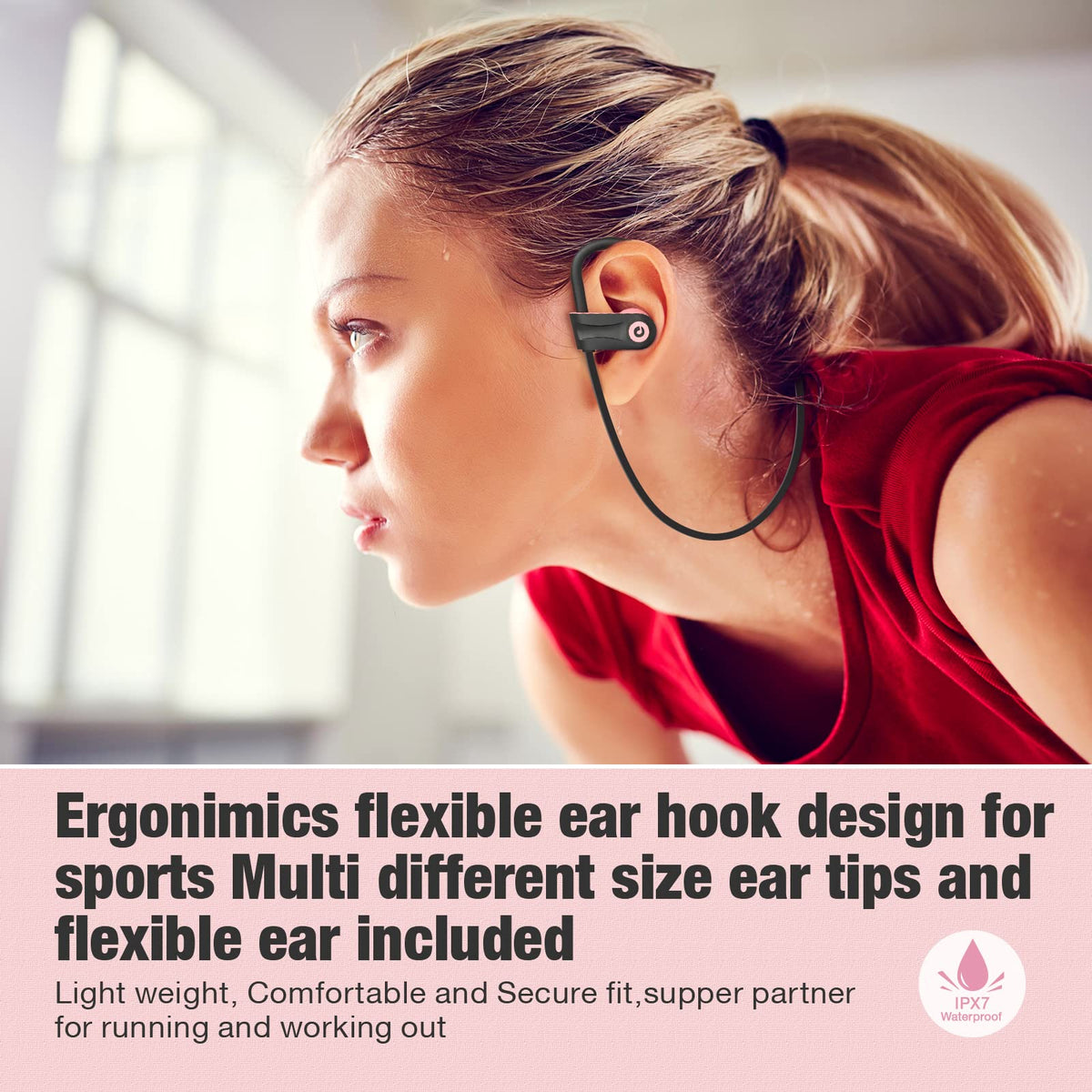 Boean earbuds in a hand to demonstrate compact size and portability