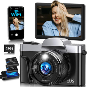 Bofypoo 4K camera front view showcases a compact, travel ready design.
