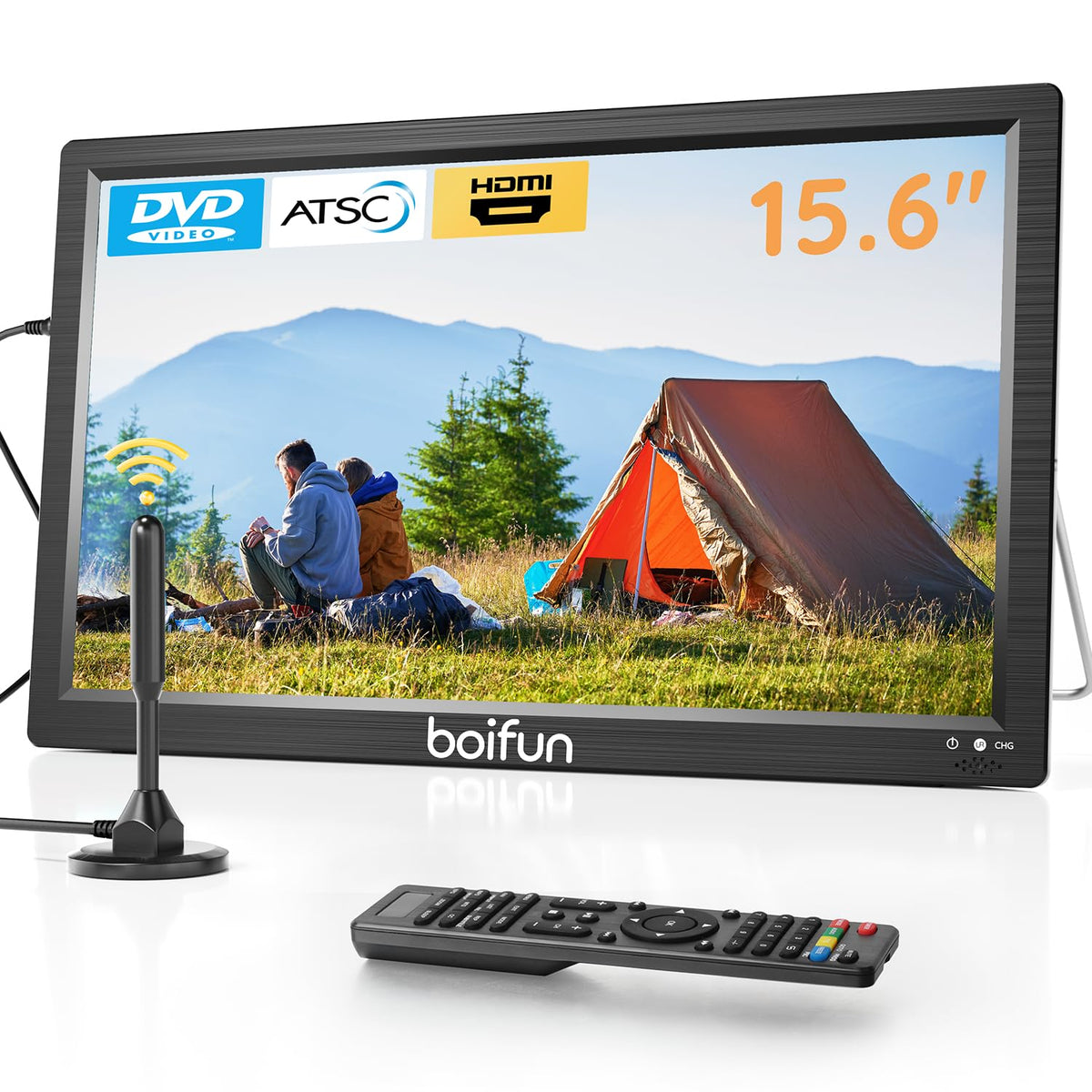 Boifun portable TV with a 15.6-inch screen for on-the-go viewing