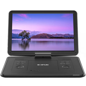 Boifun portable DVD player highlights the 15.6-inch screen for crisp viewing on the go.