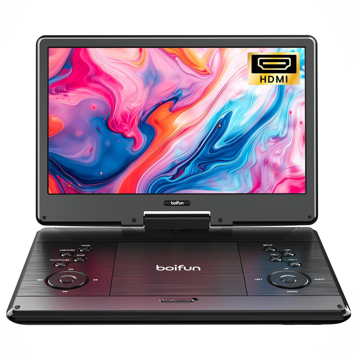 BOIFUN portable DVD player with 14.1-inch screen ideal for family road trips