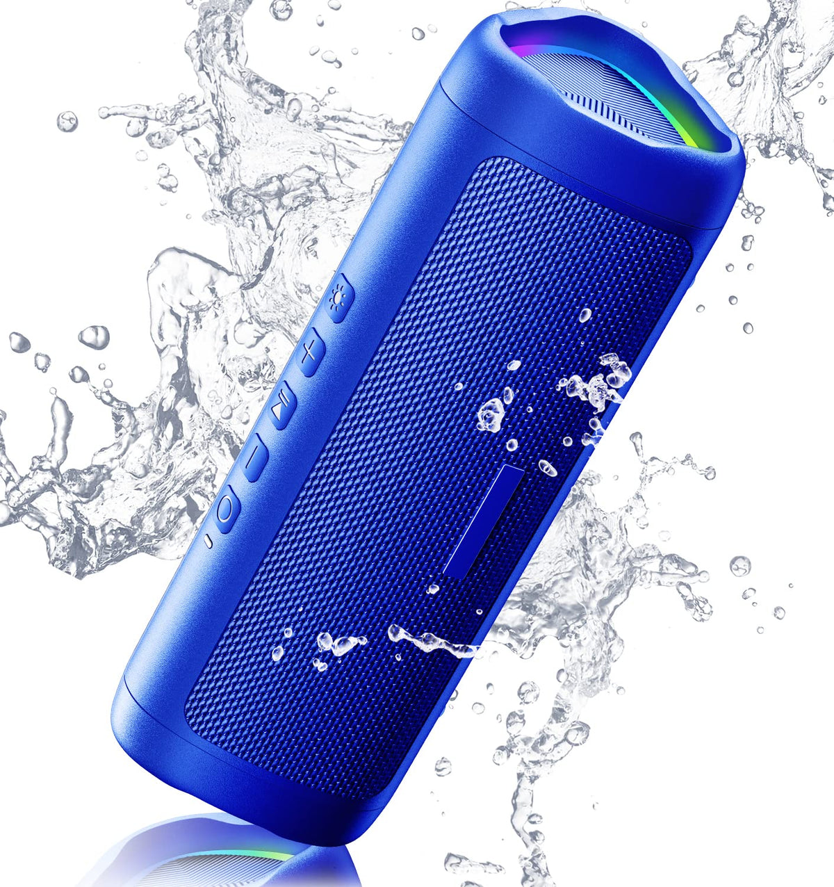 BolaButty front view showing compact blue housing and clear branding for portable listening