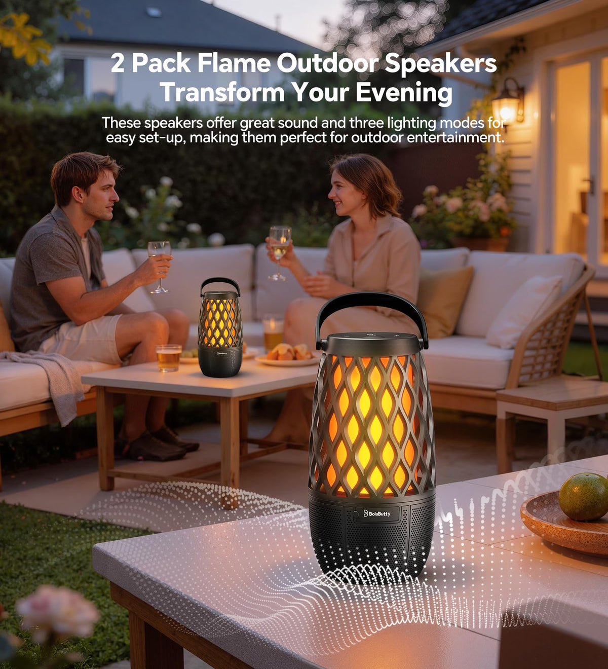 BolaButty LED atmosphere lamp adds ambience to patio gatherings.