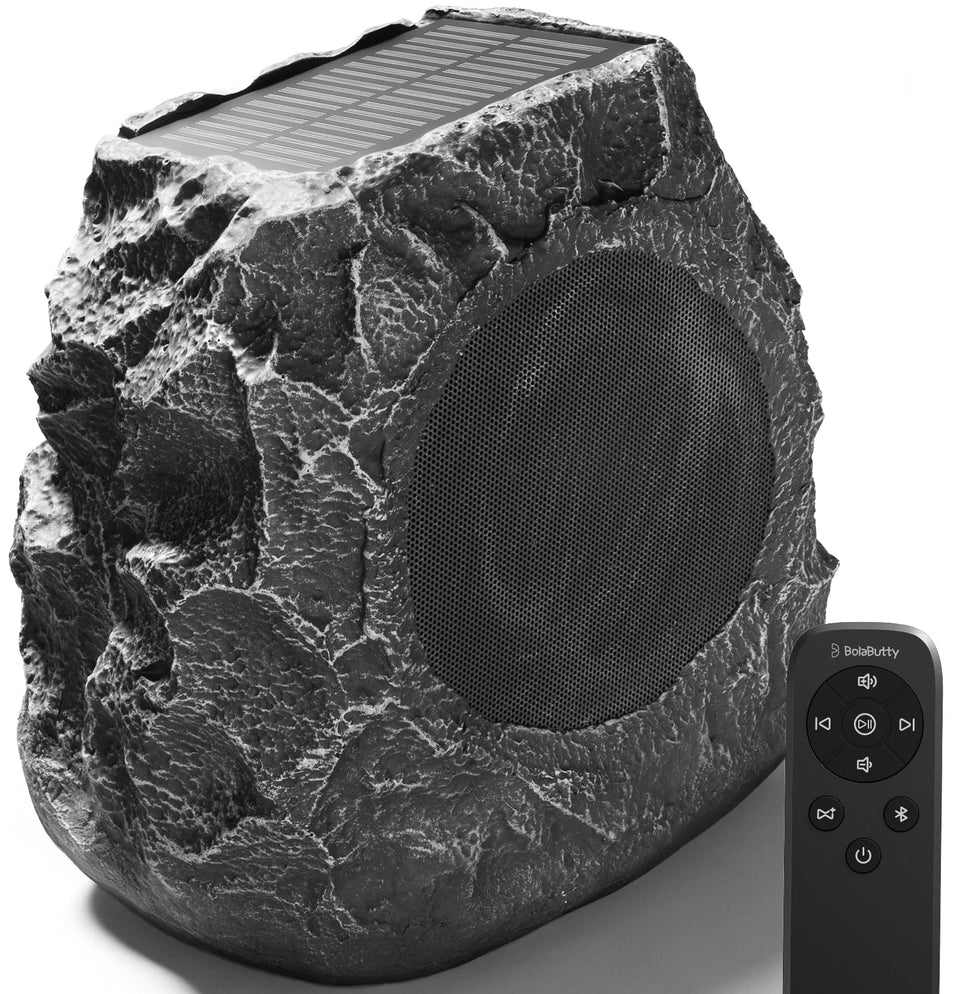 BolaButty rock speaker with solar panel powering outdoor music